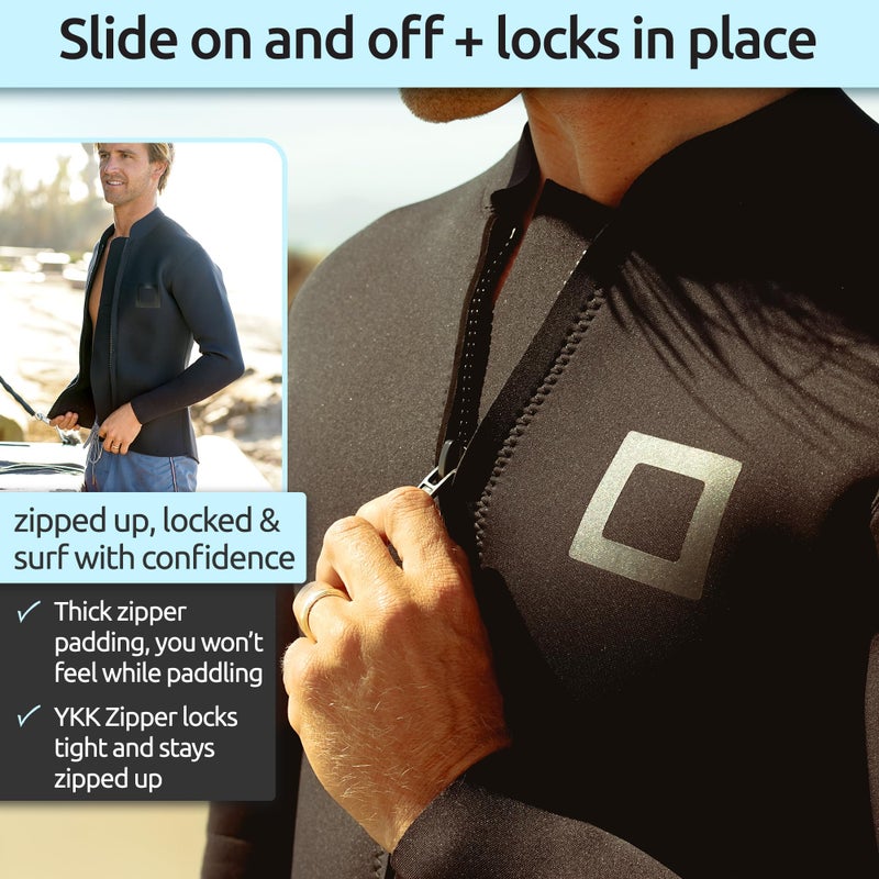 Surf Squared Mens Wetsuit Top Jacket 2mm or 3mm - Neoprene and Nylon Long Sleeve for Warmth & Comfort- Surfing, Snorkeling, All Watersports - w/Extended Back Flap - X-Large - 3 MM - Image 3